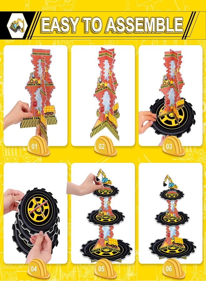 BACUTHY 2 Pack Construction Birthday Decorations Party Supplies Favors: 3 Tier Building and Construction Vehicles Theme Cup Cake Stand with Topper, Waterproof Cardboard Cupcake Stand, High Stability - Image 4
