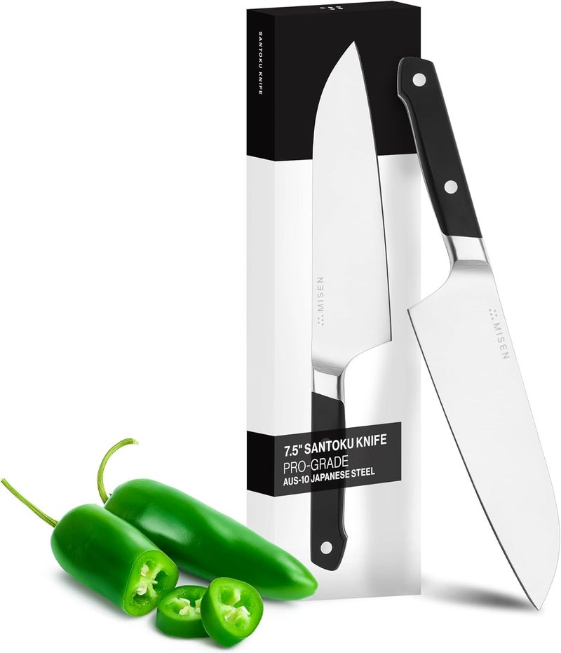 Misen Japanese Santoku Chef Knife - 7.5 Inch High Carbon Stainless Steel - Classic Japanese Knife Design for Cutting, Slicing, and Chopping - Razor Sharp Japanese Style Kitchen Knife, Black - Image 1