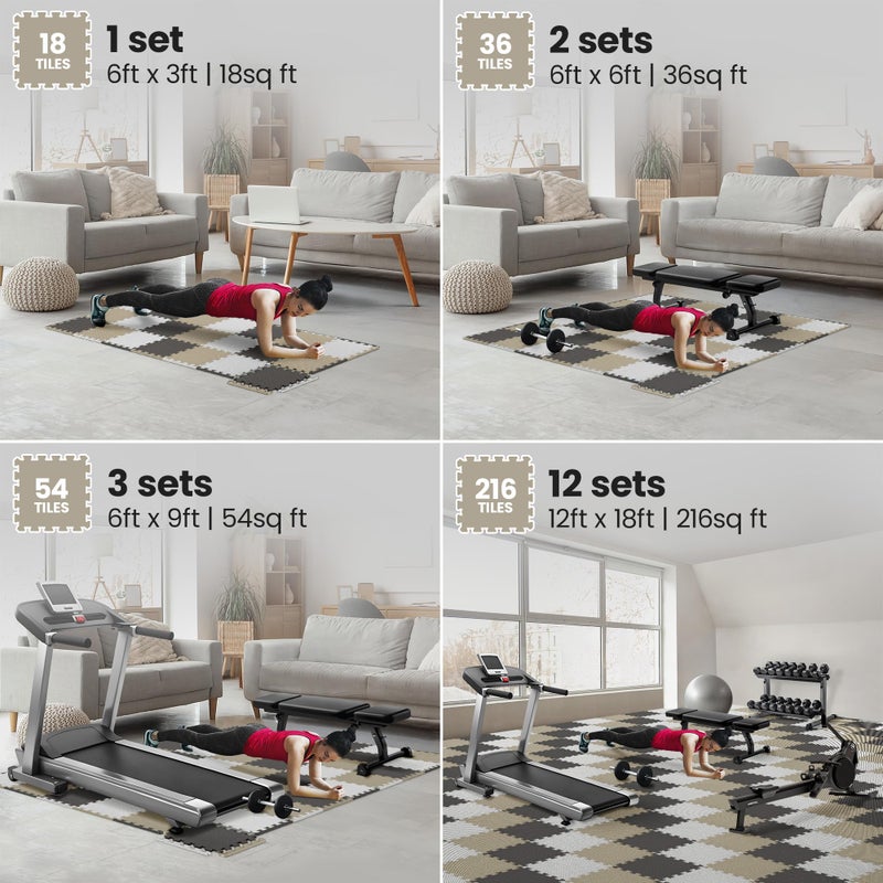 bemaxx Gym Mats Set - 18 pcs EVA Interlocking Foam Floor Tiles (12.6"x12.6"x0.4") 18sqft Protective Gym Flooring Sports Home Workout Exercise Mats Puzzle Garage Fitness Play-Room Pool Treadmill Bike - Image 3
