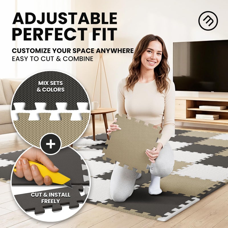 bemaxx Gym Mats Set - 18 pcs EVA Interlocking Foam Floor Tiles (12.6"x12.6"x0.4") 18sqft Protective Gym Flooring Sports Home Workout Exercise Mats Puzzle Garage Fitness Play-Room Pool Treadmill Bike - Image 4