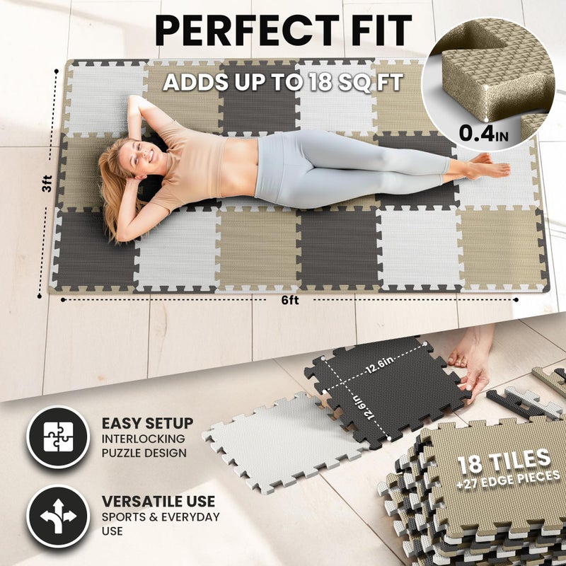 bemaxx Gym Mats Set - 18 pcs EVA Interlocking Foam Floor Tiles (12.6"x12.6"x0.4") 18sqft Protective Gym Flooring Sports Home Workout Exercise Mats Puzzle Garage Fitness Play-Room Pool Treadmill Bike - Image 2