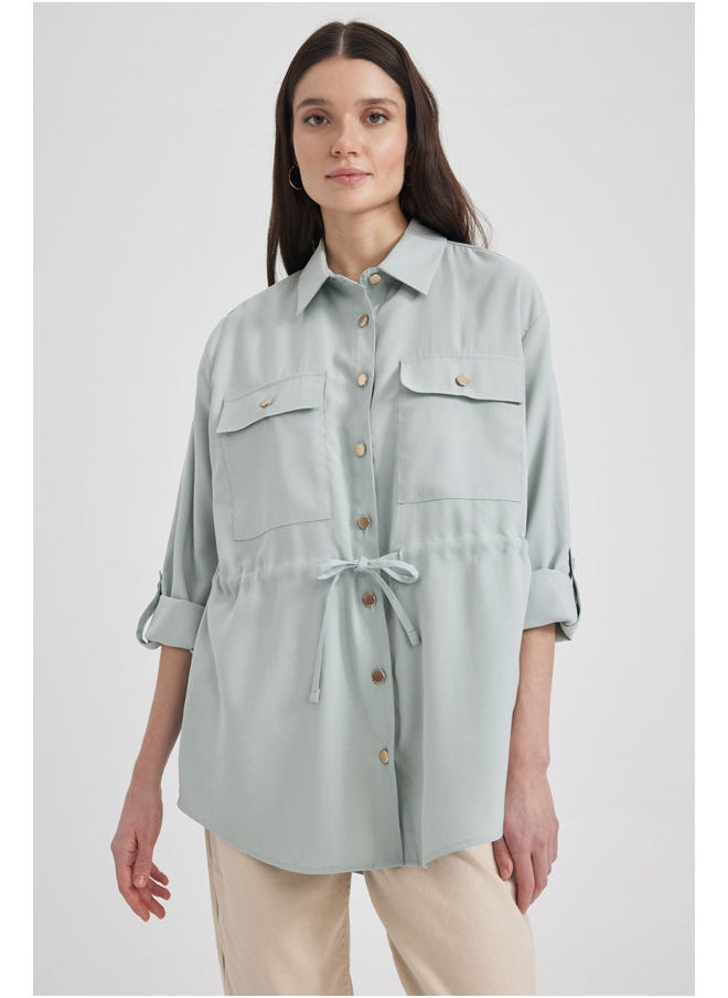DeFacto - Woman Oversize Fit Shirt Neck Long Sleeve Woven Long Sleeve Tunic - Image 1