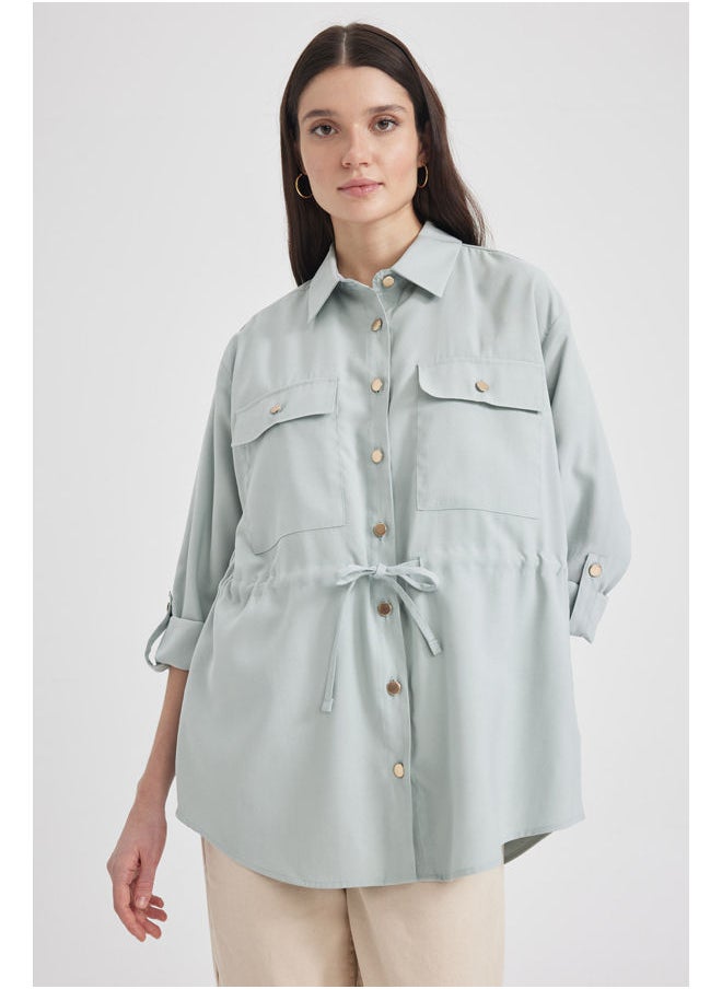 DeFacto - Woman Oversize Fit Shirt Neck Long Sleeve Woven Long Sleeve Tunic - Image 1