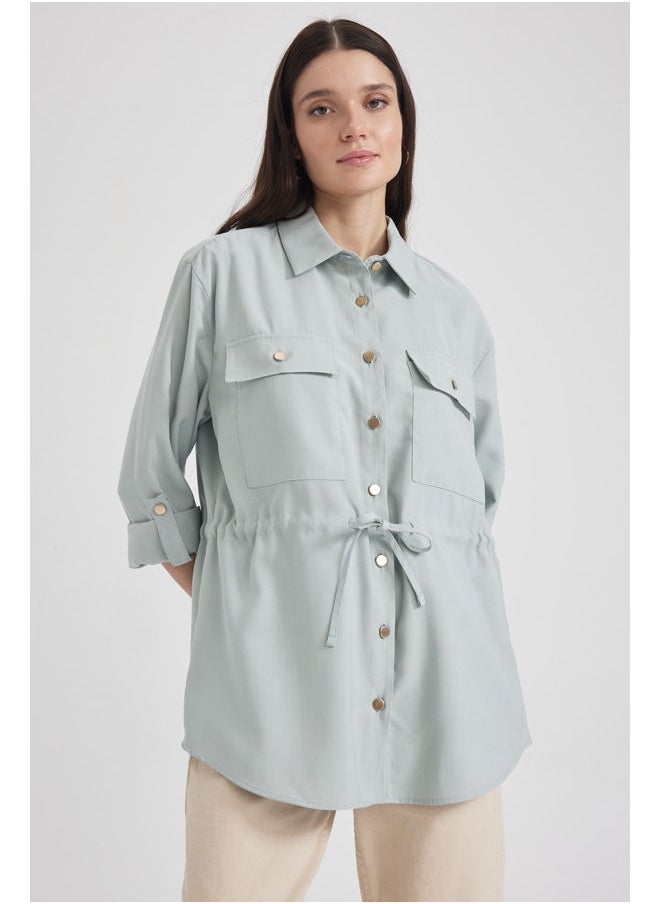 DeFacto - Woman Oversize Fit Shirt Neck Long Sleeve Woven Long Sleeve Tunic - Image 1