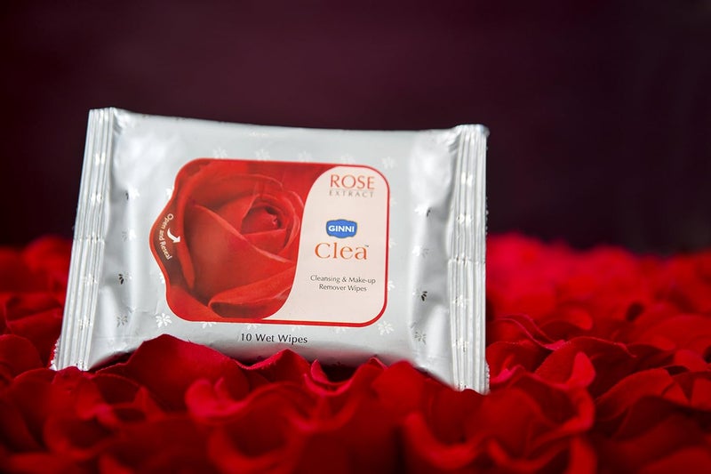 GINNI مناديل جيني كليا المبللة لإزالة المكياج 70 مناديل مرطبة للوجه برائحة الورد - Image 4