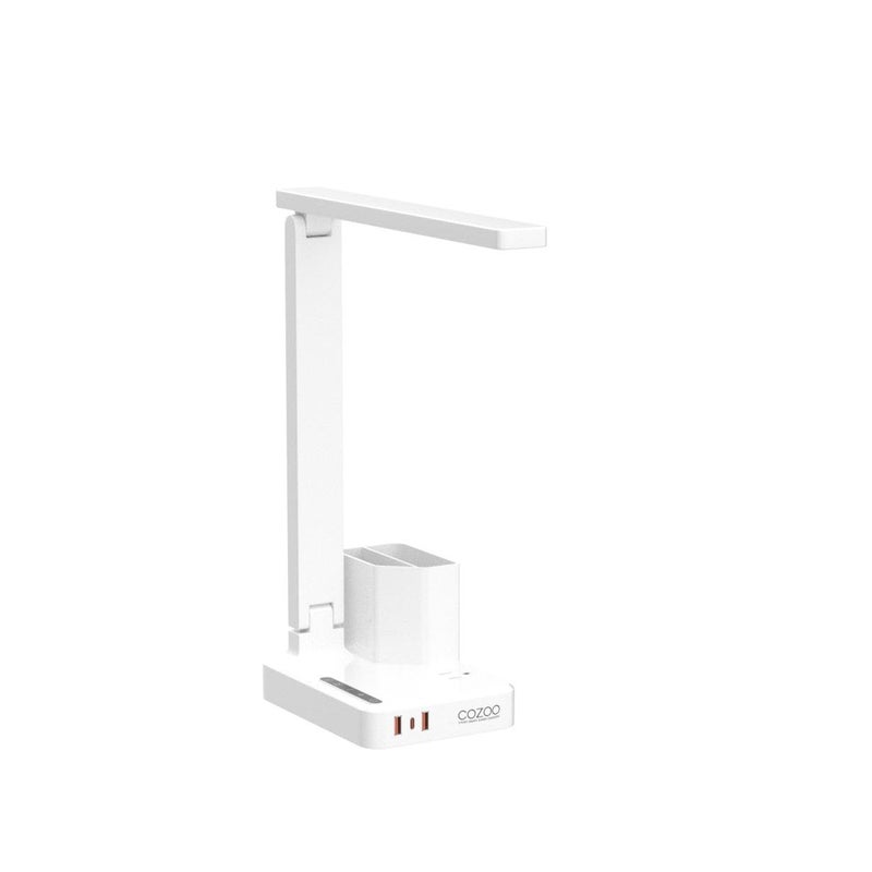 COZOO LED Desk Lamp with 2 USB Charging Ports,Type C Port,1 AC Outlet,2 Pen Holders,3 Color Temperature 3 Brightness Level,Touch/Memory/Timer,10W Eye Protection Foldable Reading Light,Study Lamp-White - Image 4