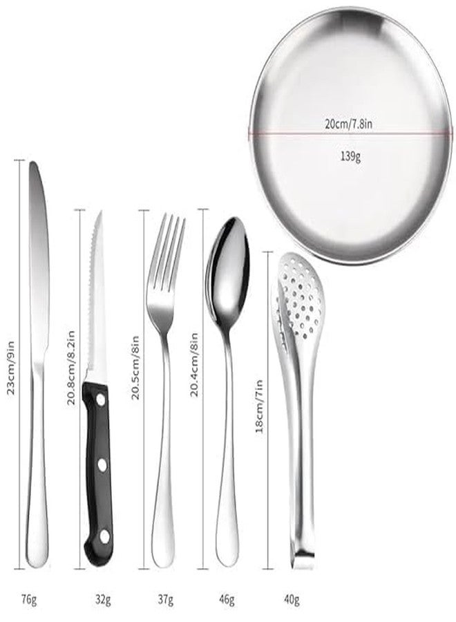 MAPPLE CREATION Camping Cutlery Set - Stainless Steel Portable Picnic Utensils with Plates, Grill Tong, and Bottle Opener - Ideal for Road Trips, Picnics, and Camping Adventures 20 Pcs - Image 5