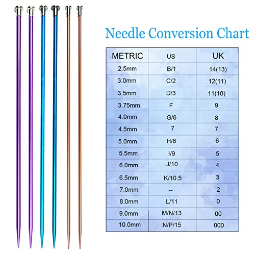 Weabetfu 65pcs Aluminum Metal Knitting Needle Set,Colored Straight Single Pointed Knitting Needles,12 Size 2.5mm-10mm,10inch Length for Handmade DIY Knitting with Knitting Accessories - Image 5