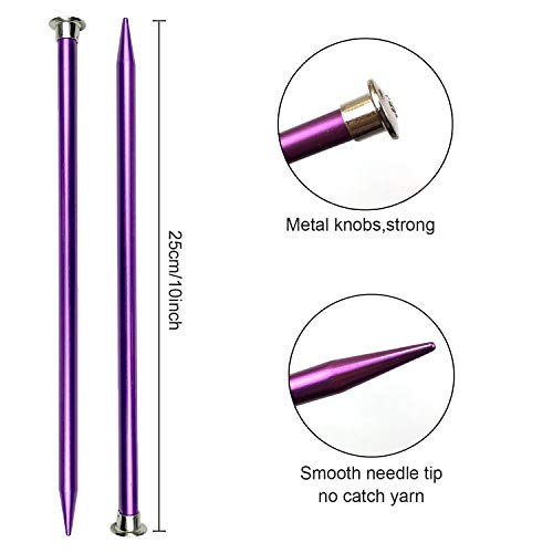 Weabetfu 65pcs Aluminum Metal Knitting Needle Set,Colored Straight Single Pointed Knitting Needles,12 Size 2.5mm-10mm,10inch Length for Handmade DIY Knitting with Knitting Accessories - Image 2