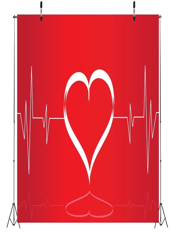 بيليكو خلفية قماشية من بيليكو مقاس 7 × 5 قدم على شكل قلب أحمر، مع خط نبضات القلب، خلفية مثالية لعيد الحب، زينة حفلات عيد الحب، دعائم استوديو التصوير. - Image 4