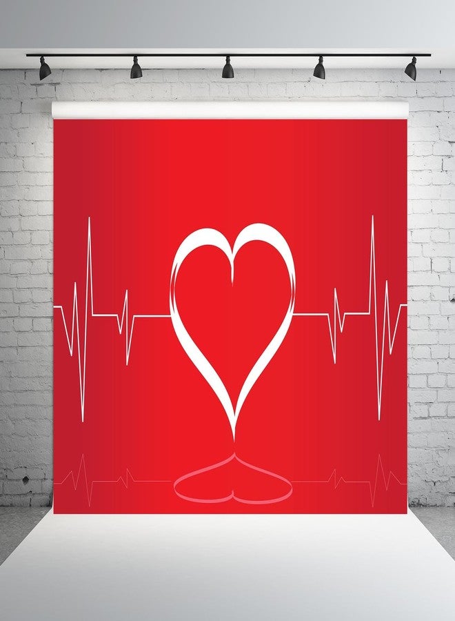 بيليكو خلفية قماشية من بيليكو مقاس 7 × 5 قدم على شكل قلب أحمر، مع خط نبضات القلب، خلفية مثالية لعيد الحب، زينة حفلات عيد الحب، دعائم استوديو التصوير. - Image 2