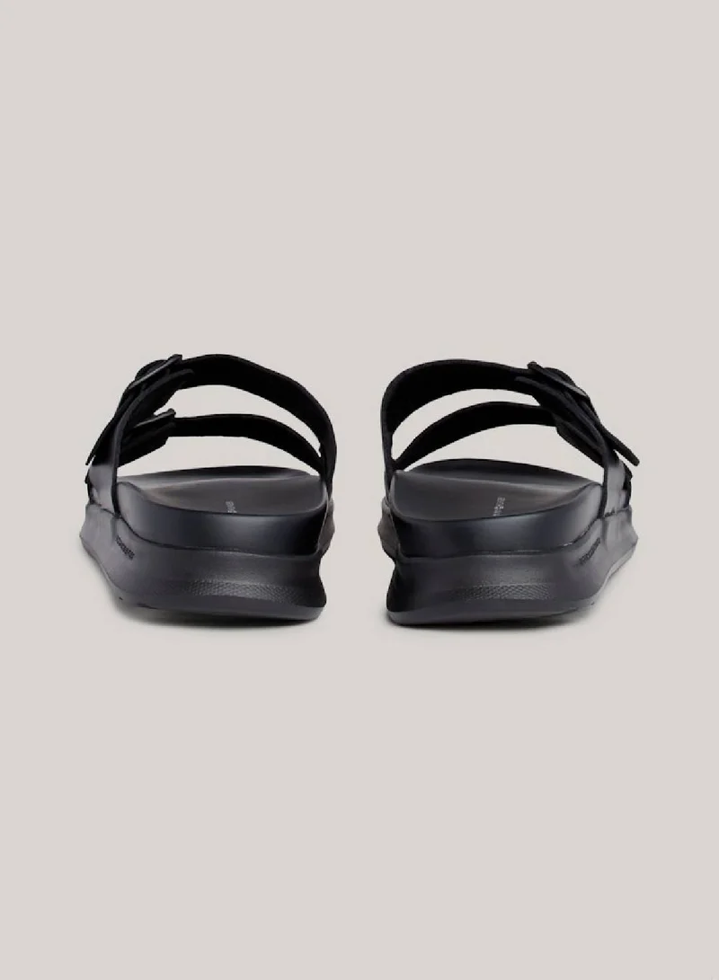 TOMMY HILFIGER Men's Leather Buckle Sandals/ Flip Flops -  Leather upper, Black