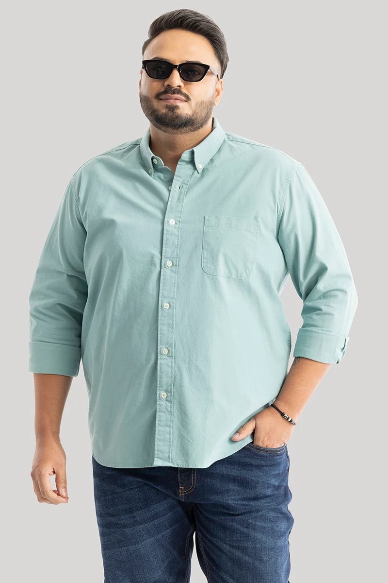 SNITCH Lucia Pastel Green Plain Plus Size Shirts - Image 5