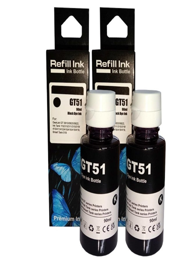 Hynear GT51/53Xl Refill Ink Bottle Tank Compatible for 115,310,315,316,319,410,415,419,500,515,516,530,GT5810,GT5820,GT5811,GT5821 Printers (90ml X 2 Bottle/Black) - Image 1