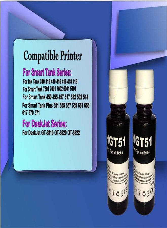 Hynear GT51/53Xl Refill Ink Bottle Tank Compatible for 115,310,315,316,319,410,415,419,500,515,516,530,GT5810,GT5820,GT5811,GT5821 Printers (90ml X 2 Bottle/Black) - Image 4