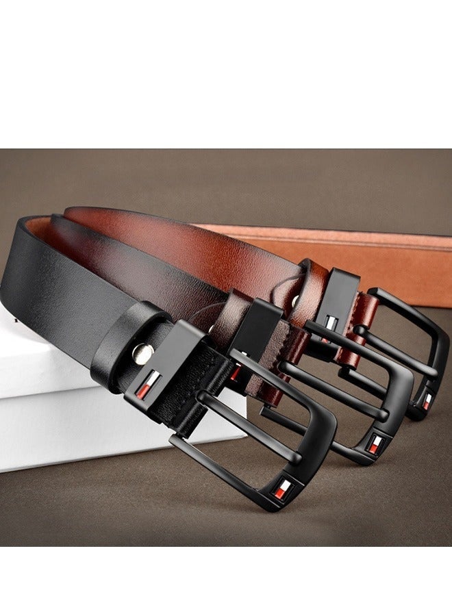Men's Faux Leather Belt Pin Buckle Belt (Black) - Image 2