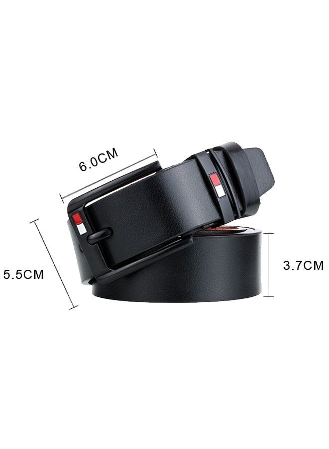 Men's Faux Leather Belt Pin Buckle Belt (Black) - Image 5