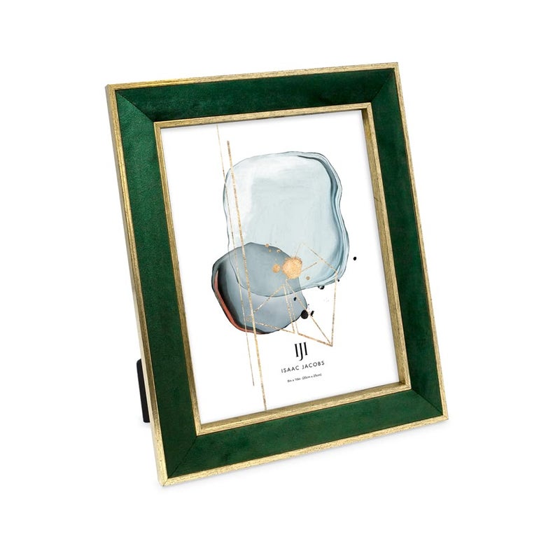 Isaac Jacobs Velvet Picture Frame with Metallic Gold Double Border Photo Frame Horizontal  Vertical Made for Tabletop  Wall Display for Home and Office 8x10 Green