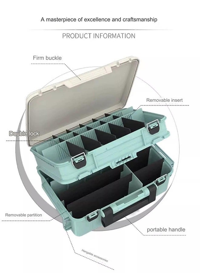 MEBAO Fishing Tackle Box Organizer, Double-Layer Lure & Bait Storage Case with Adjustable Dividers, 43×29.5×18.6 cm, Green - Image 4