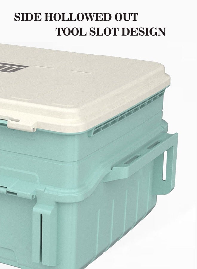MEBAO Fishing Tackle Box Organizer, Double-Layer Lure & Bait Storage Case with Adjustable Dividers, 43×29.5×18.6 cm, Green - Image 3