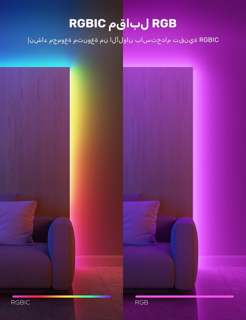 جوفي شريط إ��اءة LED RGBIC بطول 5 أمتار، أضواء ذكية لغرفة النوم، تحكم عبر تطبيق البلوتوث، ألوان متعددة DIY على خط واحد، مزامنة الموسيقى [فئة الطاقة G] - Image 2