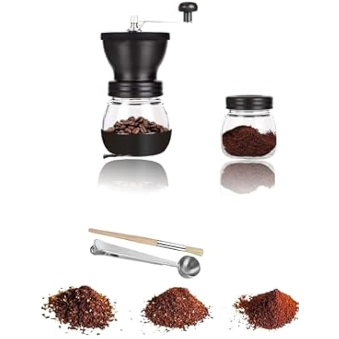 Honwor Manual Coffee Bean Grinder  Ceramic Burr Hand Mill With 2 Glass Jars 11Oz Stainless Steel Handle For Drip Espresso French Press  Turkish Brewing - Image 2