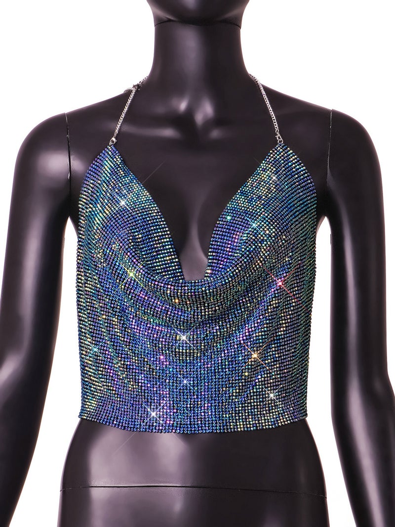 European Station Women'S Low-Cut Backless Metal Sequined Chain Strap Deep V Navel Vest Women'S Clothing Hd20436 - Image 1