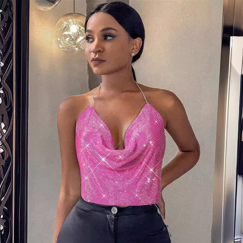 European Station Women'S Low-Cut Backless Metal Sequined Chain Strap Deep V Navel Vest Women'S Clothing Hd20436 - Image 3
