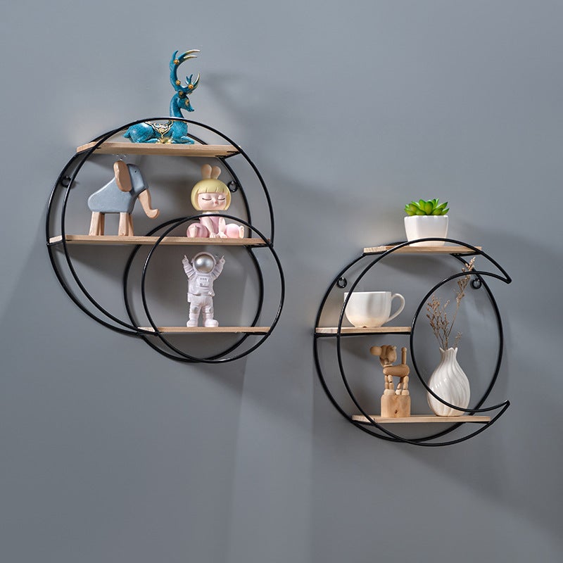 Nordic Ins Style Creative Restaurant Wall Decorative Rack Wall Storage Rack Milk Tea Shop Wall Storage Rack Punch-Free(Double round irregular three-layer shelf-gold) - Image 5