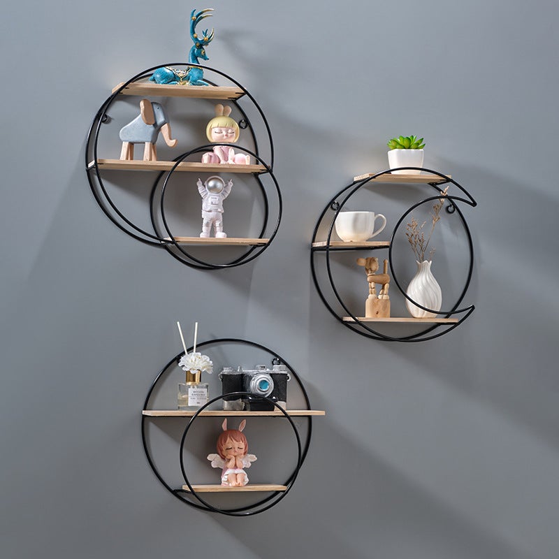Nordic Ins Style Creative Restaurant Wall Decorative Rack Wall Storage Rack Milk Tea Shop Wall Storage Rack Punch-Free(Double round irregular three-layer shelf-gold) - Image 4