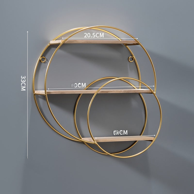 Nordic Ins Style Creative Restaurant Wall Decorative Rack Wall Storage Rack Milk Tea Shop Wall Storage Rack Punch-Free(Double round irregular three-layer shelf-gold) - Image 1