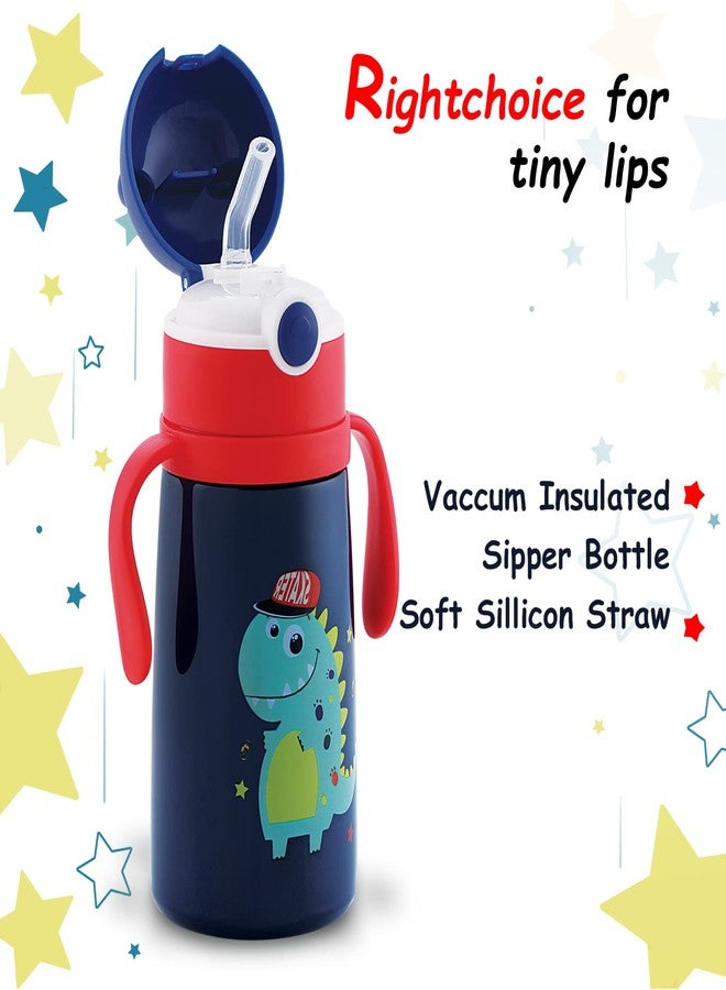 Zerya Goofy 380 ML Vacuum Thermo Seal Insulated Double Wall Steel Body Baby Sipper with One Touch Opening & Silicon Straw,Long Retention of Temperature of Hot & Cold Liquids (Blue) - Image 4