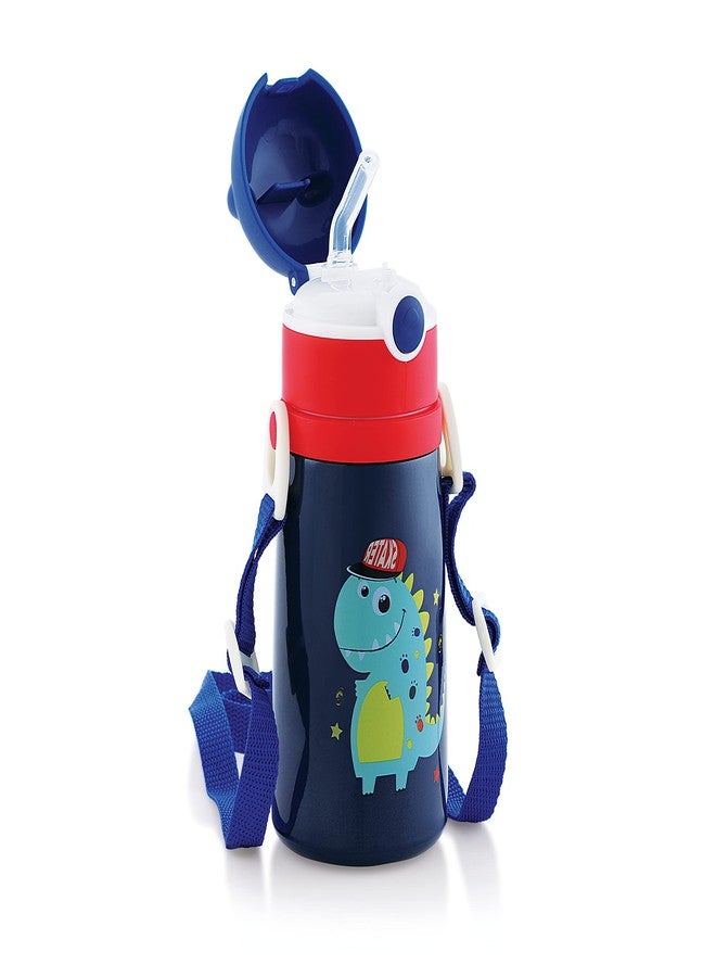 Zerya Goofy 380 ML Vacuum Thermo Seal Insulated Double Wall Steel Body Baby Sipper with One Touch Opening & Silicon Straw,Long Retention of Temperature of Hot & Cold Liquids (Blue) - Image 1