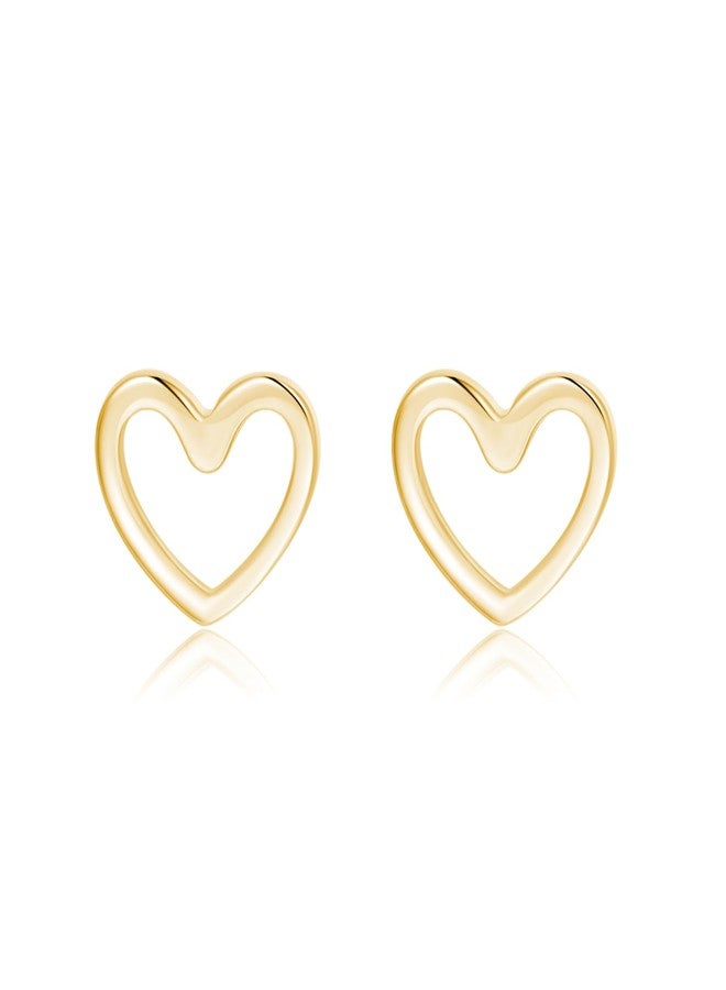 Reffeer Solid 925 Sterling Silver Open Heart Earrings Stud for Women Teen Girls Cute Heart Stud Earrings Hypoallergenic (B-Gold) - Image 1