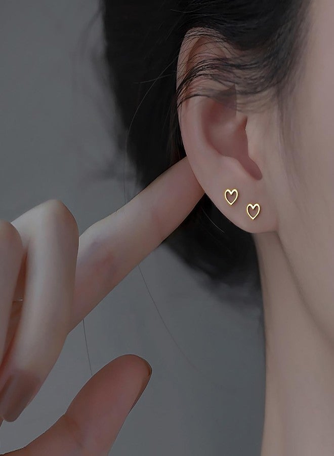 Reffeer Solid 925 Sterling Silver Open Heart Earrings Stud for Women Teen Girls Cute Heart Stud Earrings Hypoallergenic (B-Gold) - Image 3