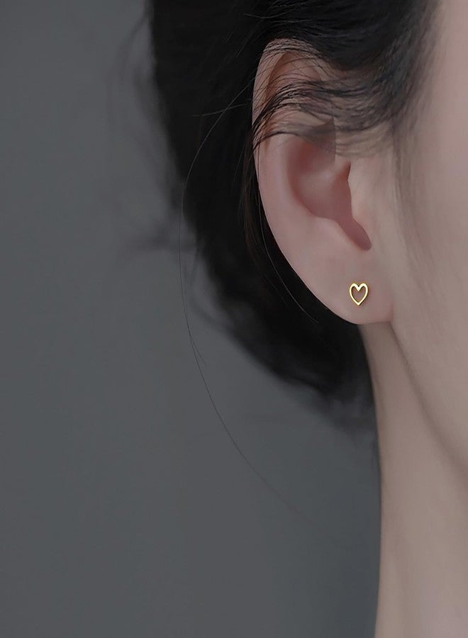 Reffeer Solid 925 Sterling Silver Open Heart Earrings Stud for Women Teen Girls Cute Heart Stud Earrings Hypoallergenic (B-Gold) - Image 2