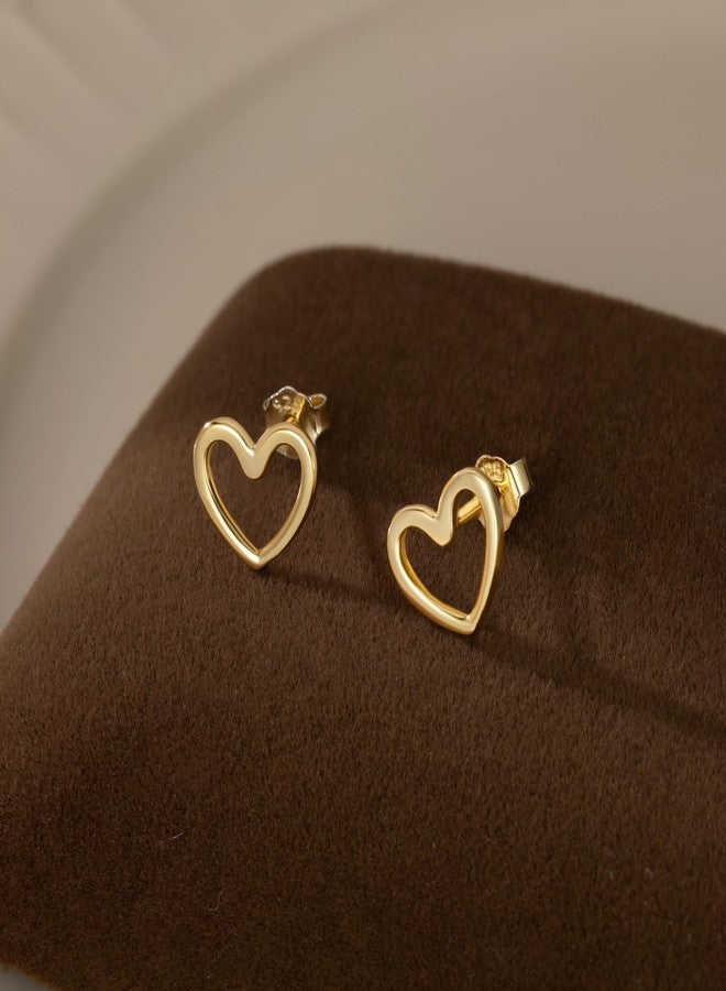 Reffeer Solid 925 Sterling Silver Open Heart Earrings Stud for Women Teen Girls Cute Heart Stud Earrings Hypoallergenic (B-Gold) - Image 5