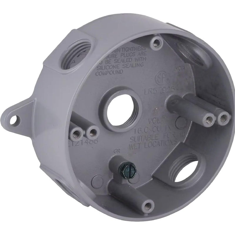 TayMac RB550S Weatherproof Box Round 5 12Inch Outlets Gray