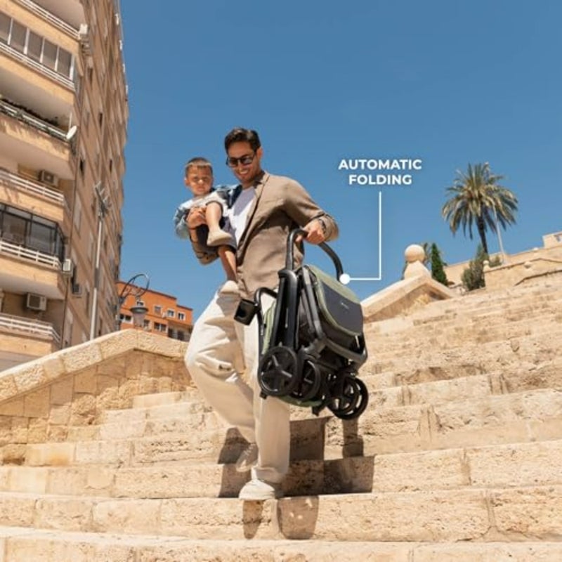 عربة أطفال Urban للاستخدام اليومي في المدينة، إطار من الألومنيوم، أخضر، خفيف الوزن مع آلية إغلاق ذاتي وغطاء مقاوم للماء UPF50+ - Image 1