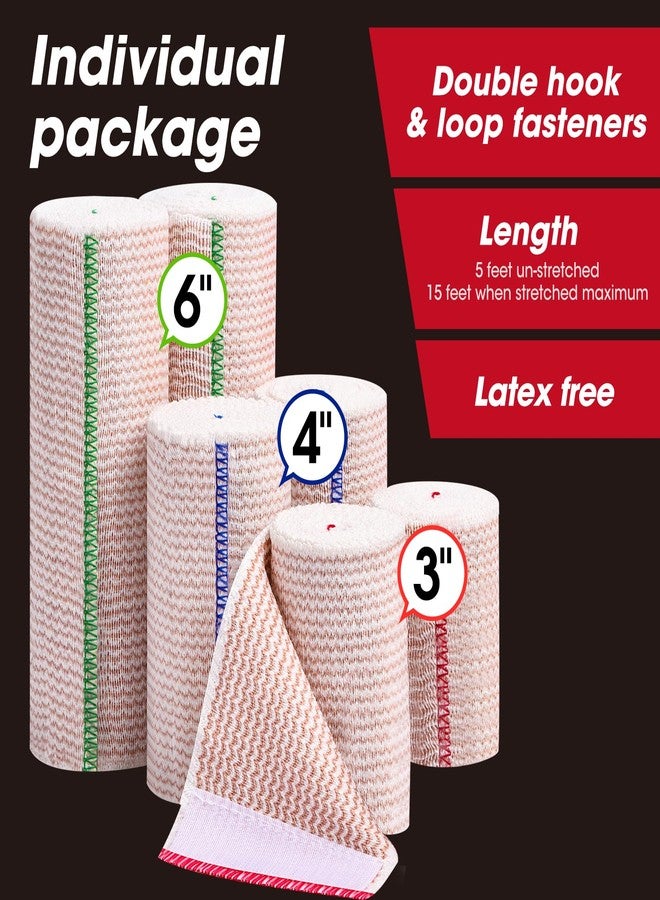 YesBes 6 Pack Premium Elastic Bandage Wrap, 2x3in, 2x4in, 2x6in Cotton Latex Free Compression Bandage Wrap, Hook & Loop Fasteners at Both Ends, Lymphedema Wraps for Legs, Ankle, Knee, Tummy - Image 2
