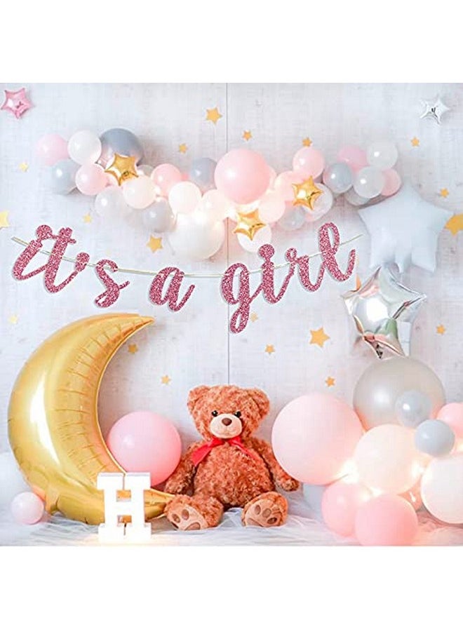 Oarkive - It'S A Girl Banner Pink Glitter Baby Girl Baby Shower Party Pregnant Af Baby 1St Birthday Party Decorations Party Supplies - Image 1