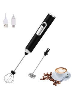 KADRAMA Milk Frother, USB Rechargeable Coffee Frother Electric Whisk, 3-Speed Adjustable Electric Foam Maker with 2 Stainless Steel Whisks, for Lattes, Frappe, Matcha, Hot Chocolate, Cake (Black)  - Image 1