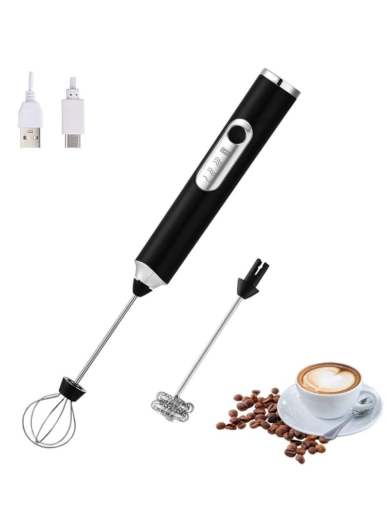 KADRAMA Milk Frother, USB Rechargeable Coffee Frother Electric Whisk, 3-Speed Adjustable Electric Foam Maker with 2 Stainless Steel Whisks, for Lattes, Frappe, Matcha, Hot Chocolate, Cake (Black)  - Image 1