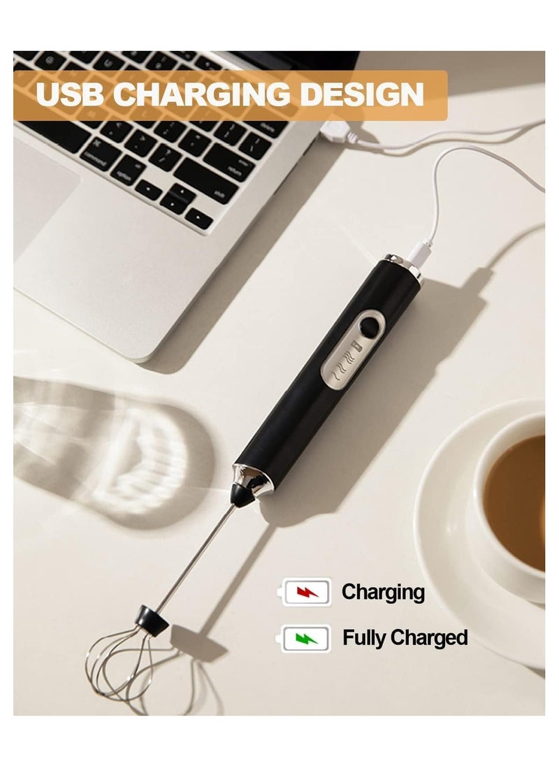 KADRAMA Milk Frother, USB Rechargeable Coffee Frother Electric Whisk, 3-Speed Adjustable Electric Foam Maker with 2 Stainless Steel Whisks, for Lattes, Frappe, Matcha, Hot Chocolate, Cake (Black)  - Image 4