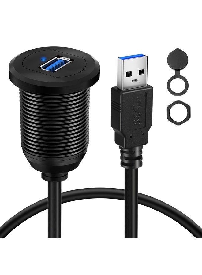 BATIGE Alloy Single Port USB 3.0 Dashboard Port Car Mount Flush Cable, Male to Female Waterproof Extension Cable for Car Truck Boat Motorcycle with LED Indicator - 3ft - Image 1