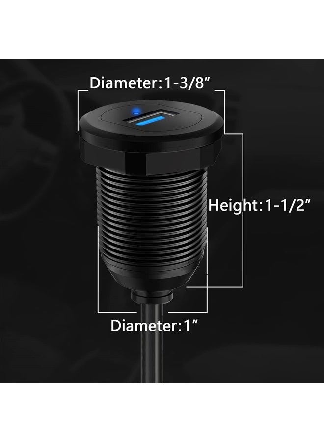 BATIGE Alloy Single Port USB 3.0 Dashboard Port Car Mount Flush Cable, Male to Female Waterproof Extension Cable for Car Truck Boat Motorcycle with LED Indicator - 3ft - Image 4
