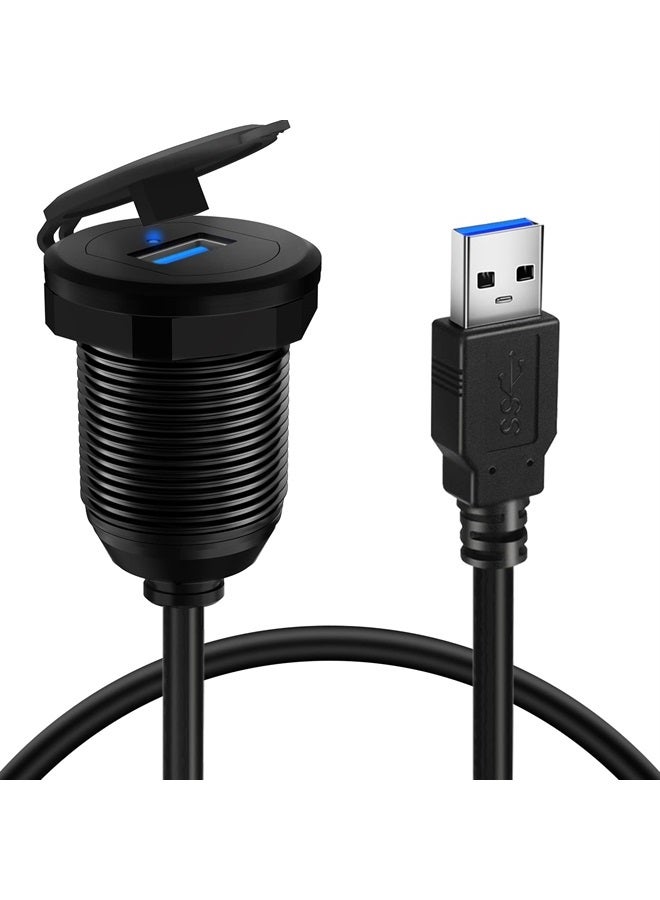 BATIGE Alloy Single Port USB 3.0 Dashboard Port Car Mount Flush Cable, Male to Female Waterproof Extension Cable for Car Truck Boat Motorcycle with LED Indicator - 3ft - Image 2