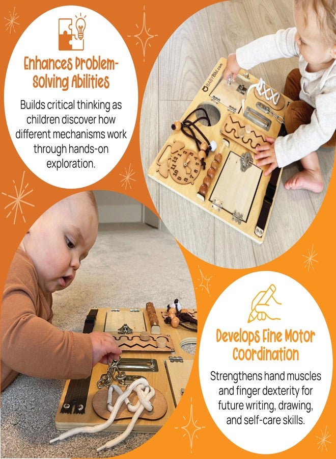 BabyBibi Large Montessori Busy Board - 10-in-1 Sensory Activity Toy for Toddlers with Locks, Shoelaces & More - Education Travel Toy for Boys & Girls Ages 3+ - Image 2
