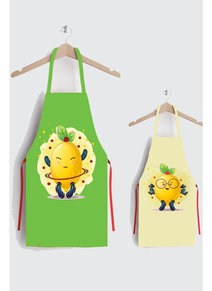 Ays Home Lemon Pattern Mother and Child Kitchen Apron Set