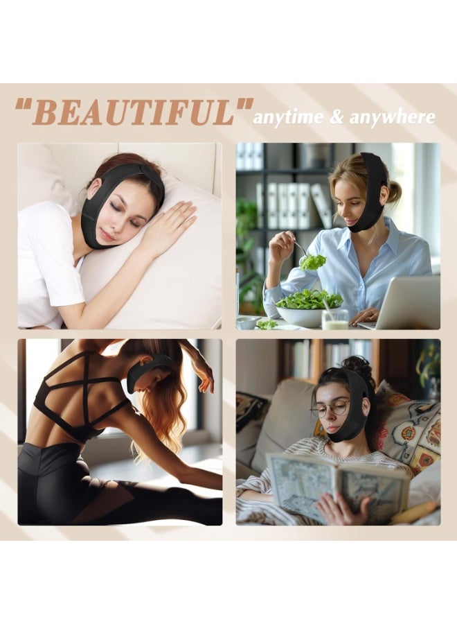 كيلا قناع رفع الوجه على شكل حرف V قابل لإعادة الاستخدام مع حزام للذقن، قناع وجه على شكل حرف V للترهل، تمرين الفك (أسود) - Image 5